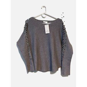 Ember Women Grey Scoop Neck Embroidered Long Sleeves Knit Top Size L New.